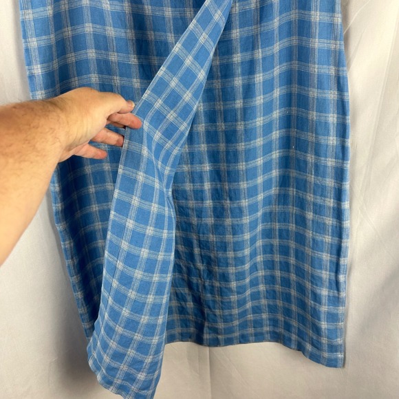 Talbots Petite 100% Irish Linen Blue Plaid Faux Wrap Maxi‎ Skirt Size 12 Vintage - Picture 5 of 9